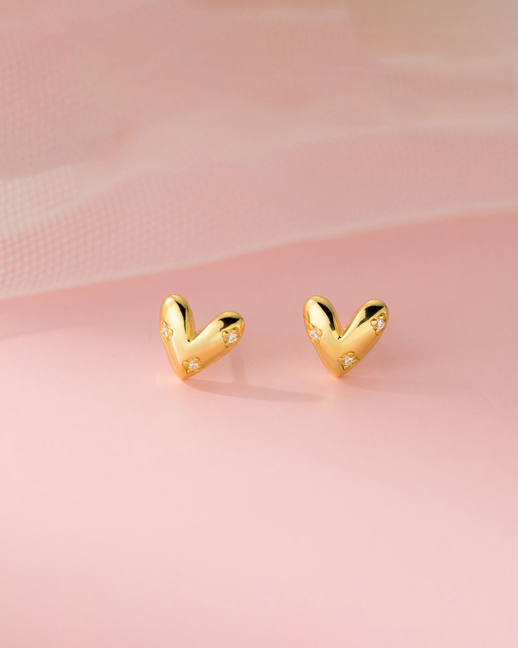 Sparkling Puffy Heart Stud Earrings