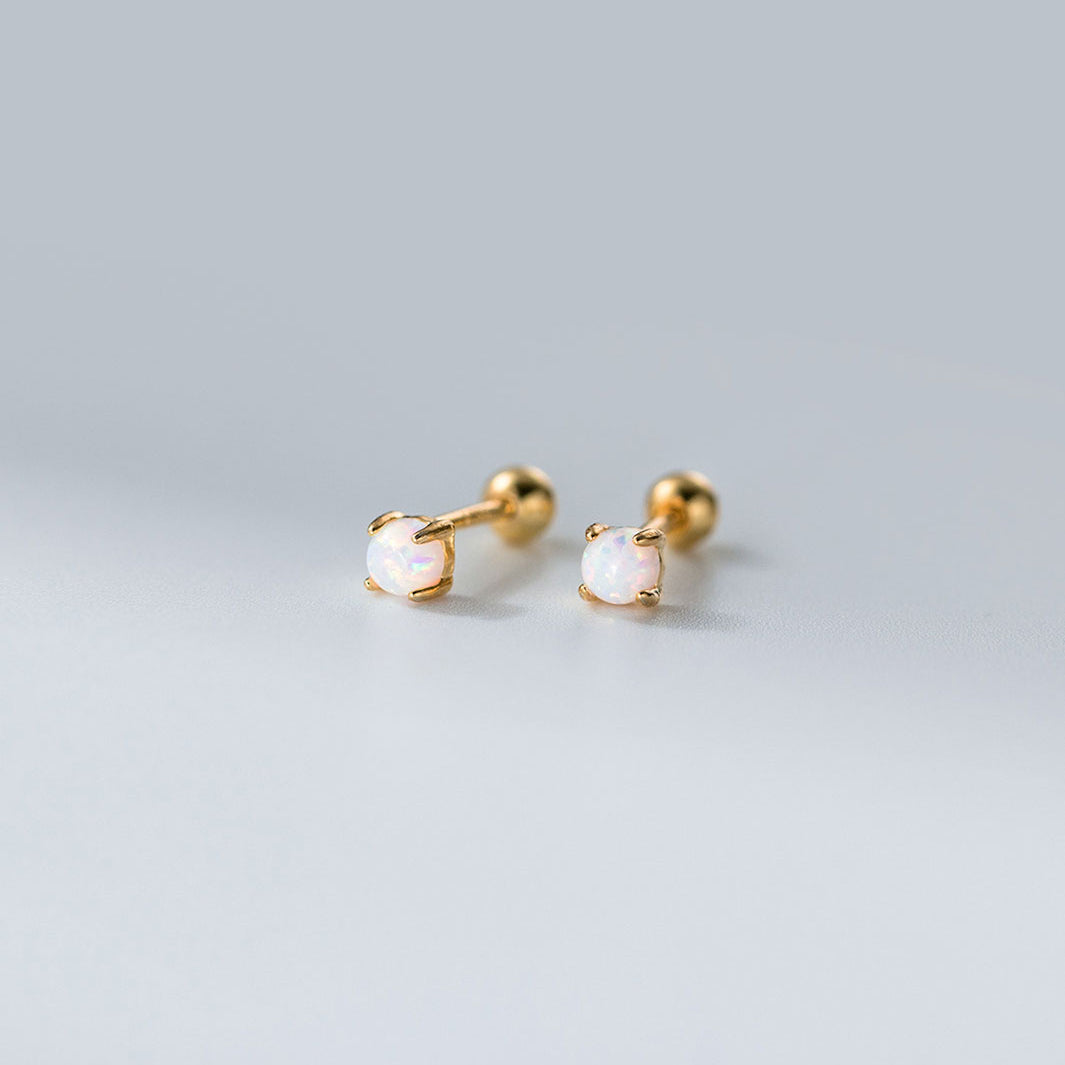 White Opal Barbell Earrings