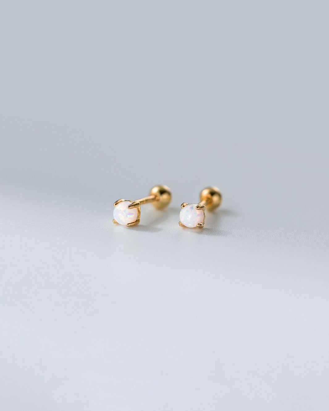 White Opal Barbell Earrings