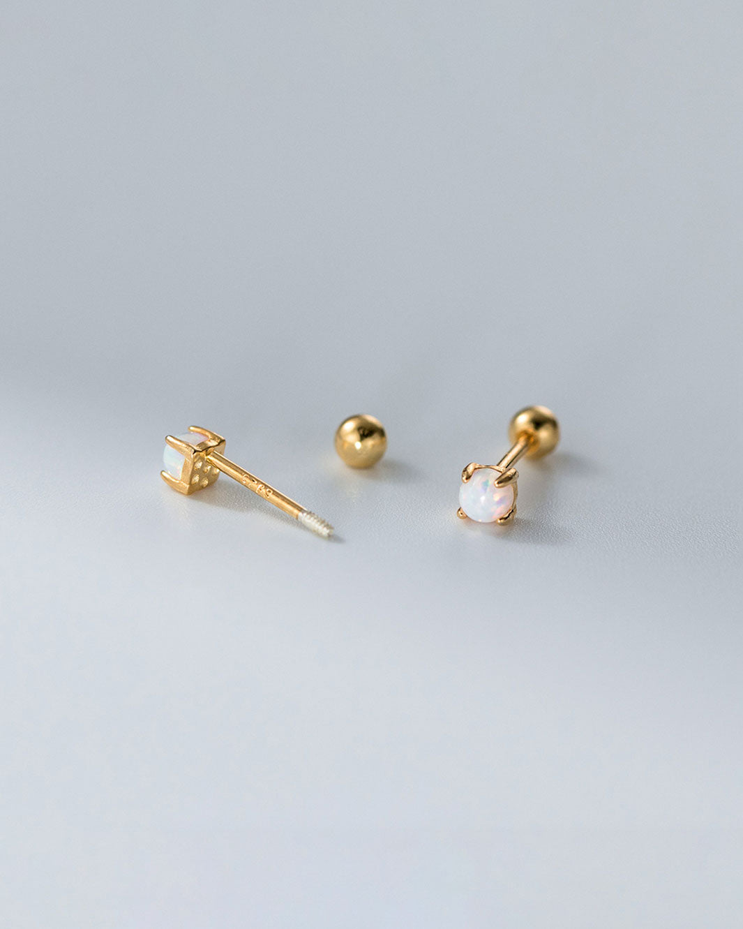 White Opal Barbell Earrings