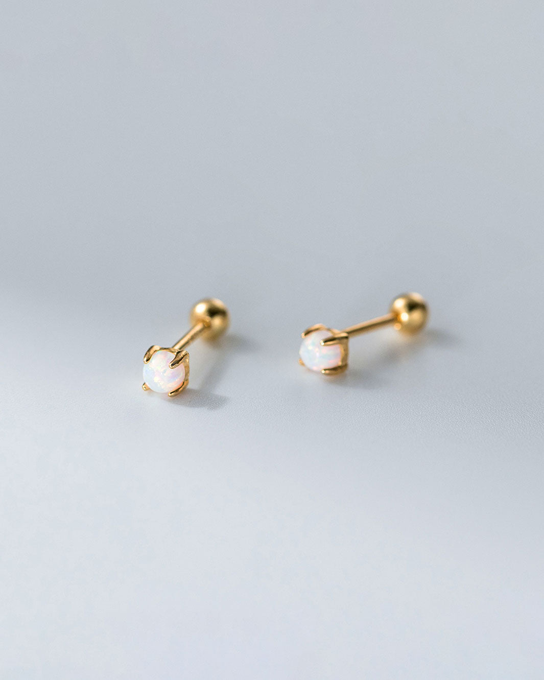 White Opal Barbell Earrings