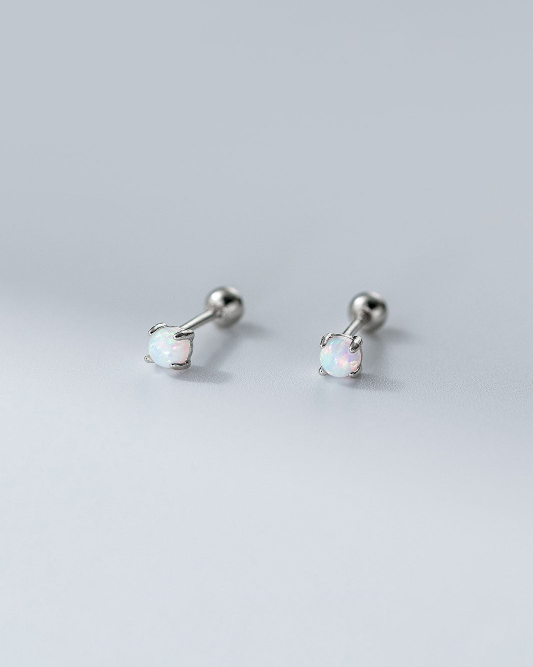 White Opal Barbell Earrings