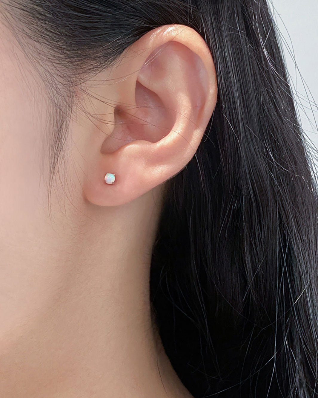 White Opal Barbell Earrings