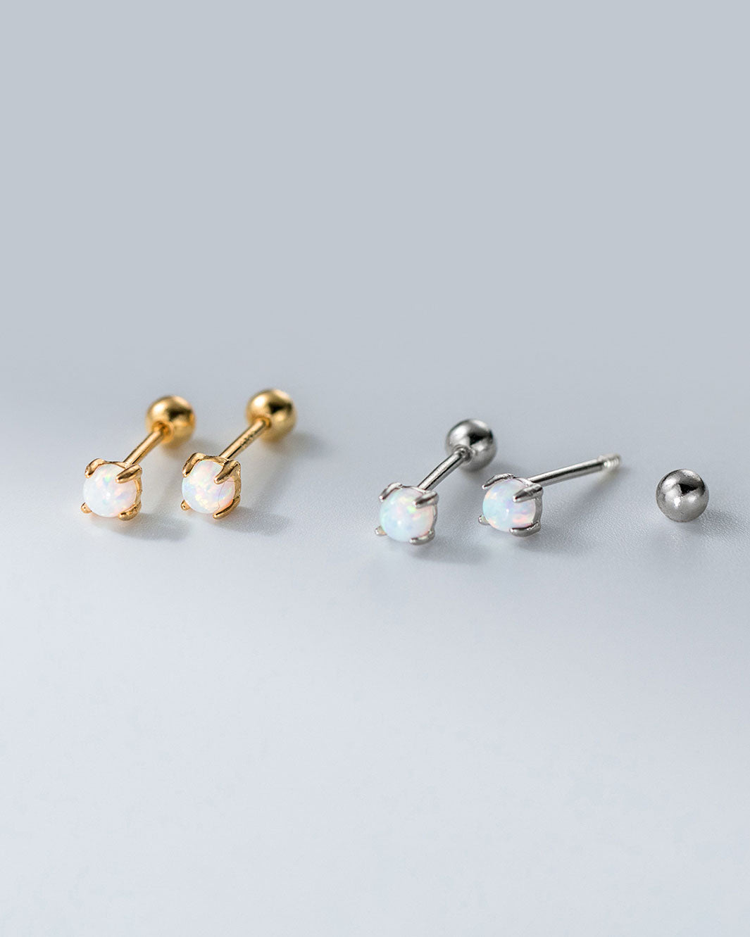 White Opal Barbell Earrings