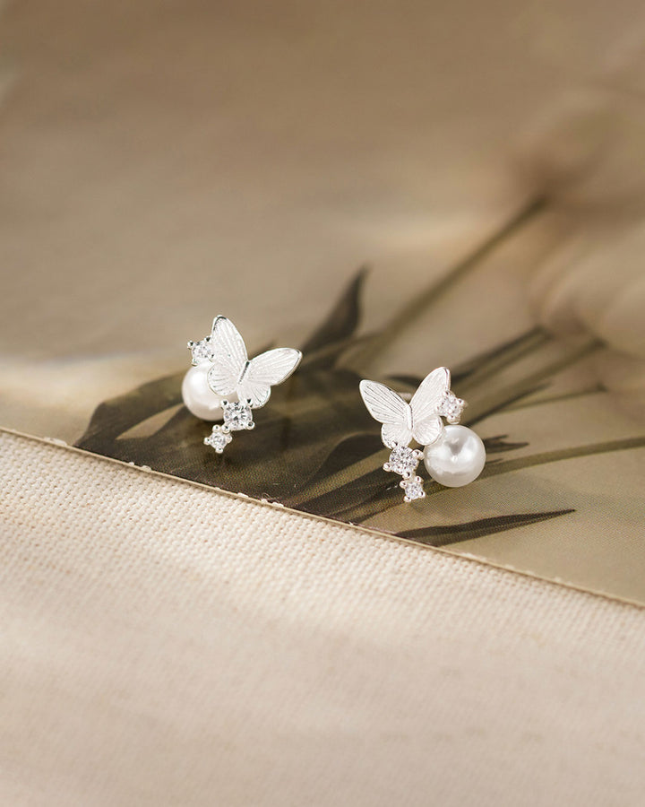Moonlit Butterfly Pearl Stud Earrings