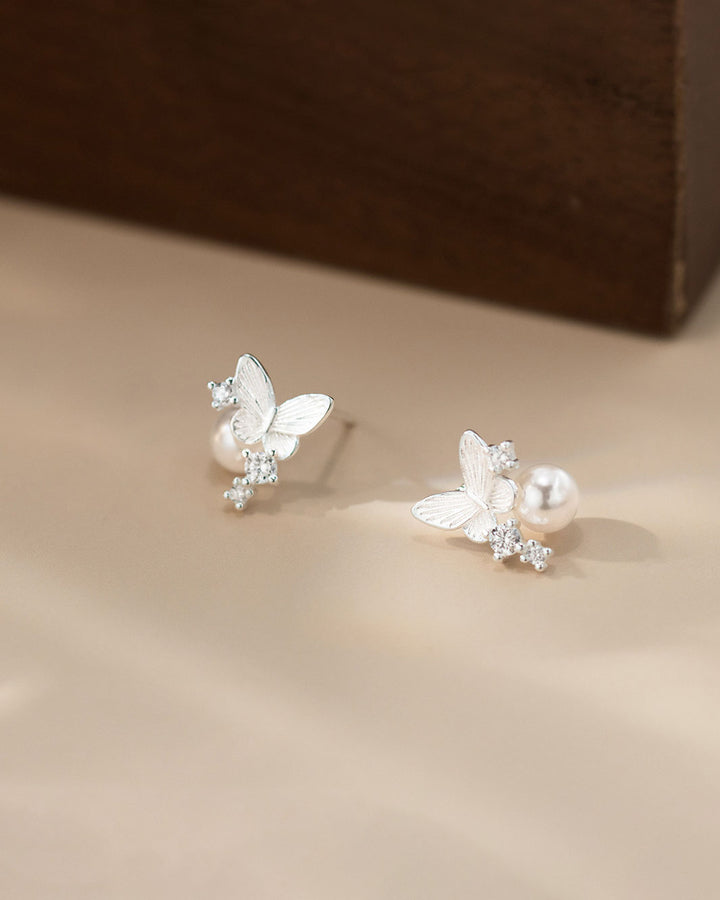 Moonlit Butterfly Pearl Stud Earrings