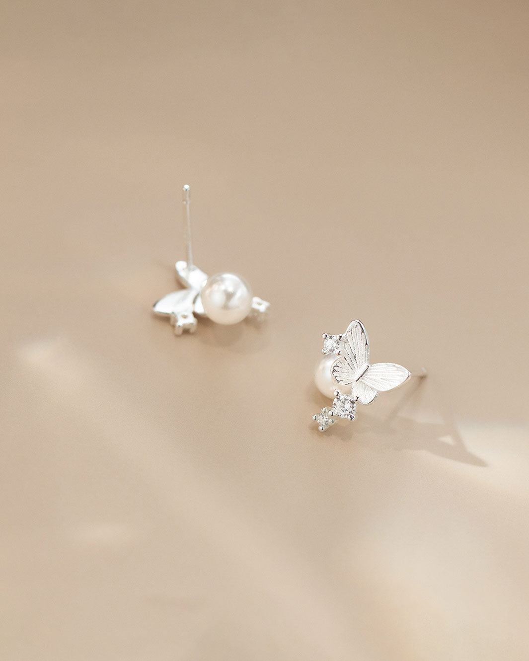 Moonlit Butterfly Pearl Stud Earrings