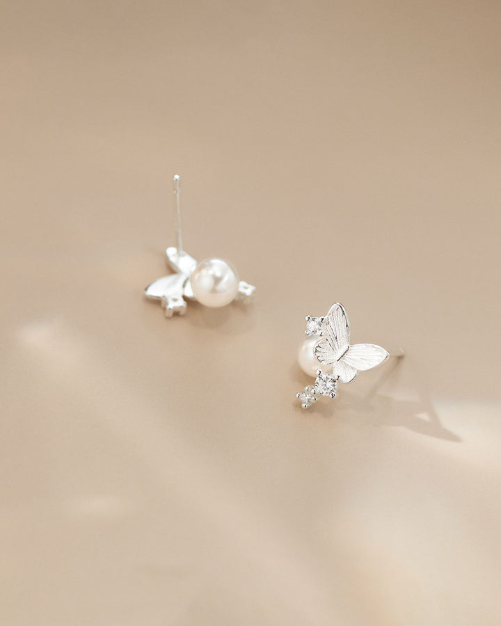 Moonlit Butterfly Pearl Stud Earrings