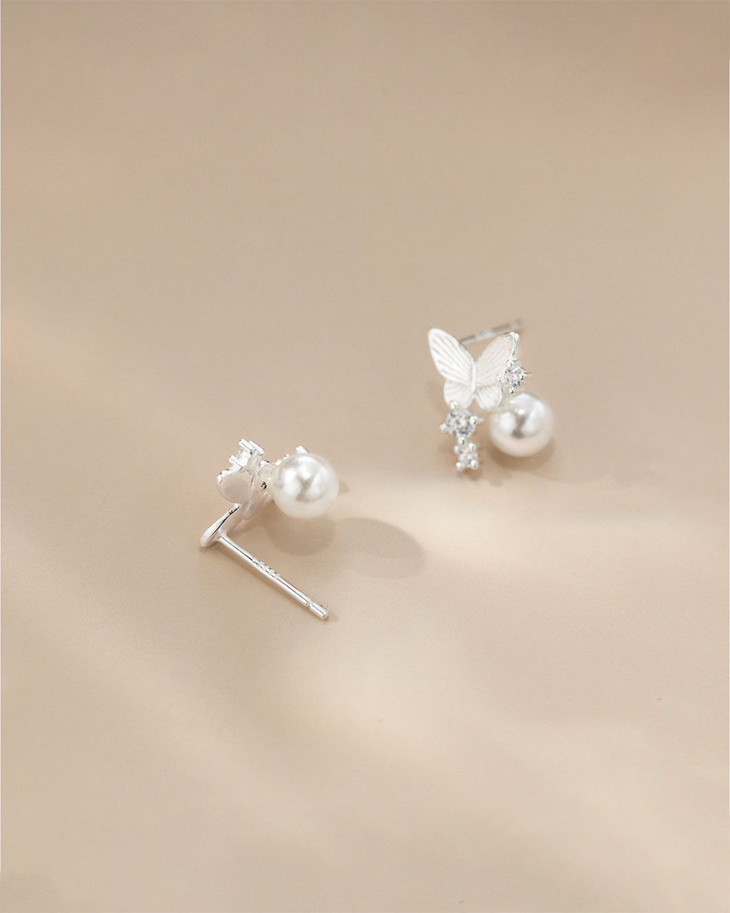 Moonlit Butterfly Pearl Stud Earrings