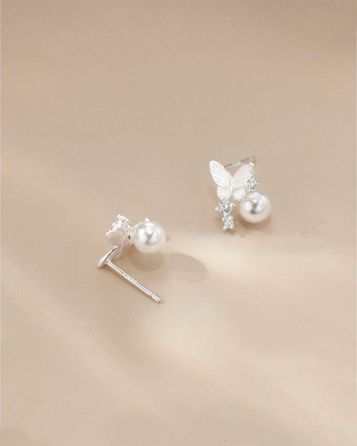 Moonlit Butterfly Pearl Stud Earrings