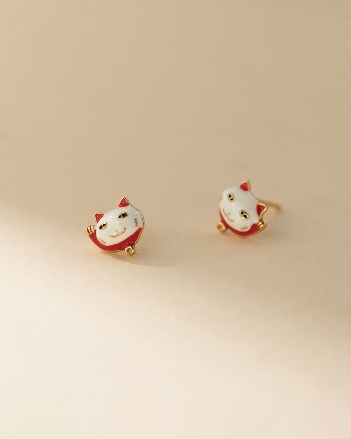 Lucky Maneki Neko Stud Earrings