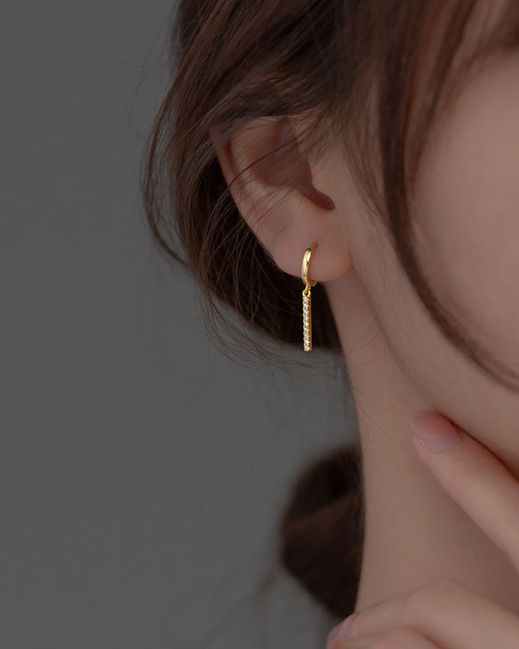 Heidi Pave Bar Huggie Earrings