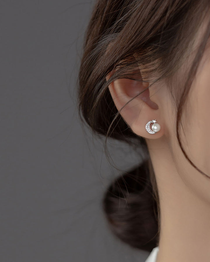 Moonlight Pearl Star Stud Earrings
