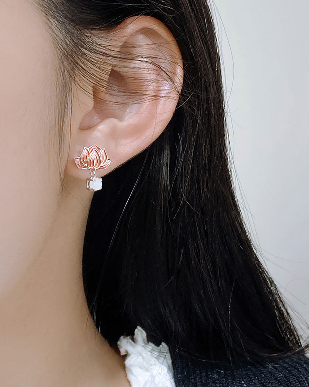 Coral-Glow Lotus Charm Drop Earrings