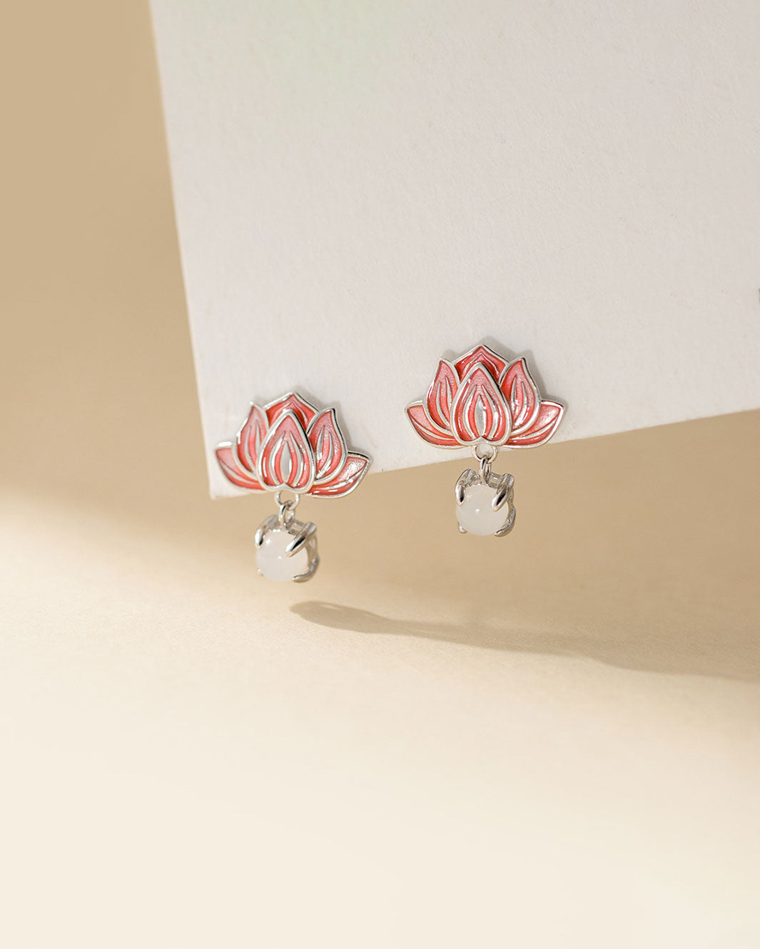 Coral-Glow Lotus Charm Drop Earrings