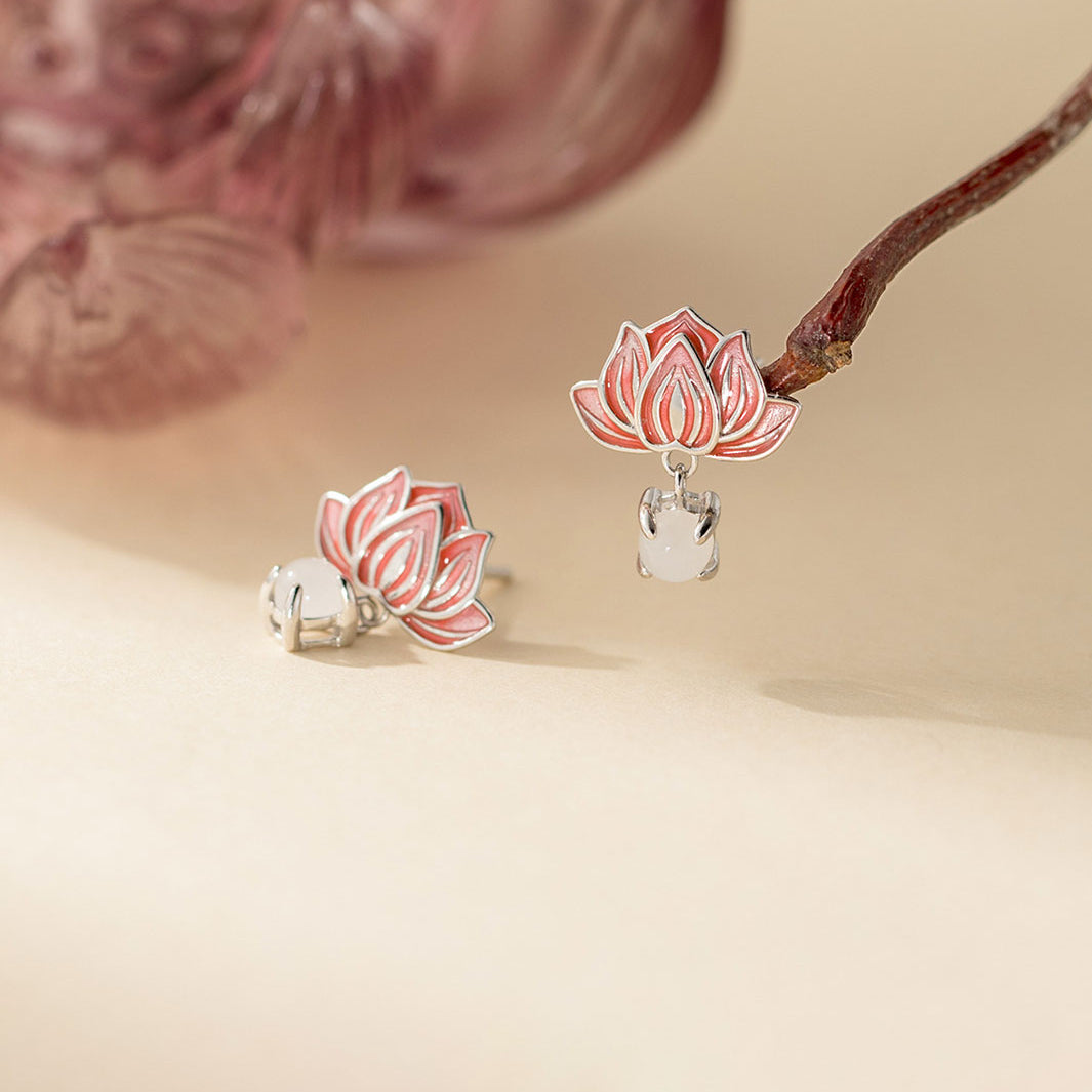Coral-Glow Lotus Charm Drop Earrings
