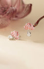 Coral-Glow Lotus Charm Drop Earrings