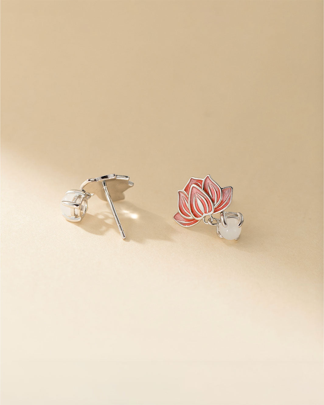 Coral-Glow Lotus Charm Drop Earrings