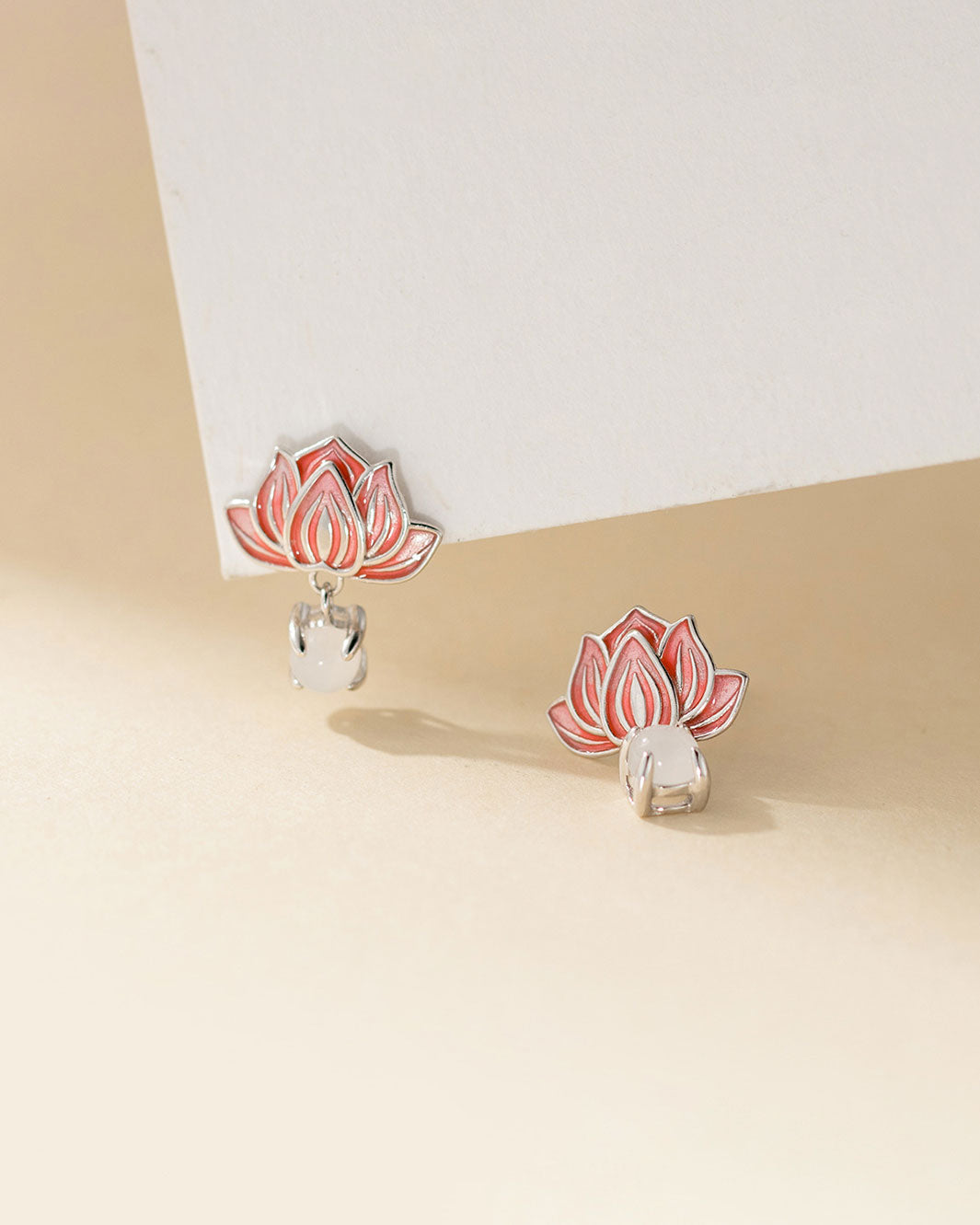 Coral-Glow Lotus Charm Drop Earrings
