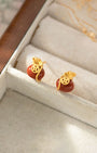 Golden Red Agate Pouch Stud Earrings