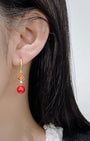Rouge Enamel Flower Dangle Earrings