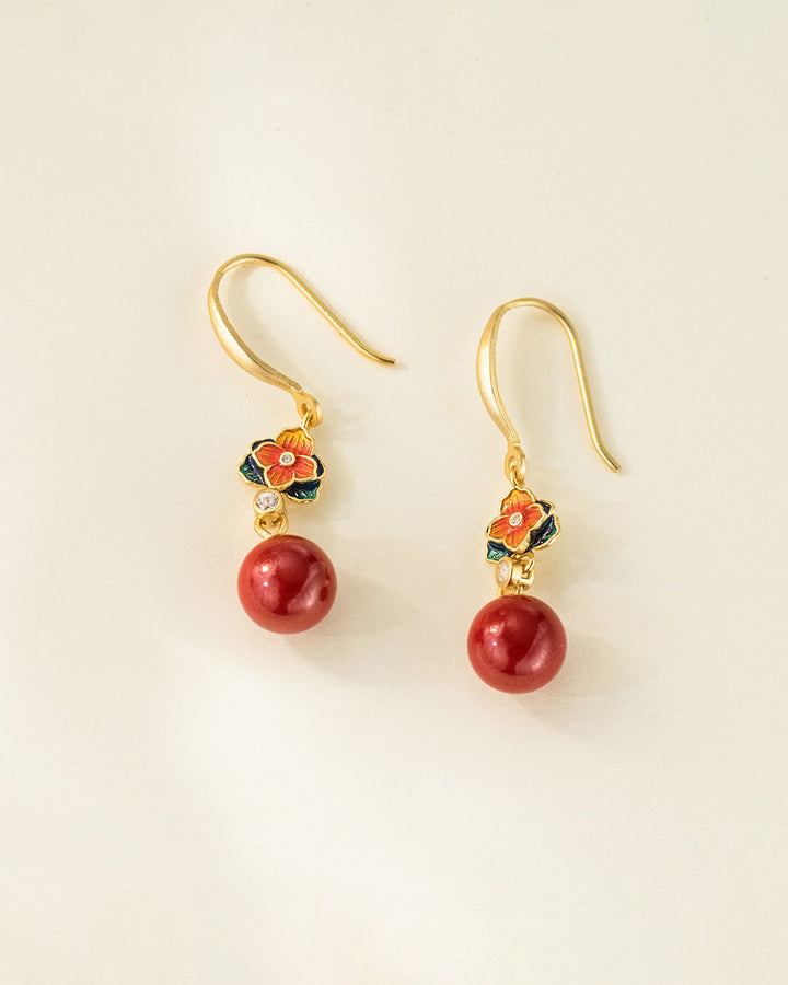 Rouge Enamel Flower Dangle Earrings