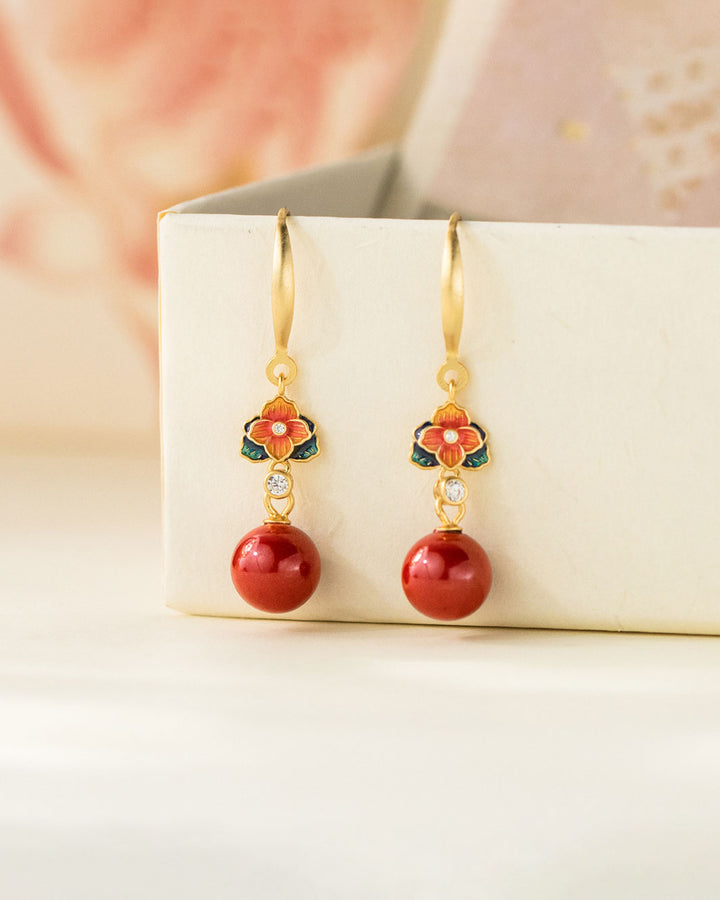 Rouge Enamel Flower Dangle Earrings