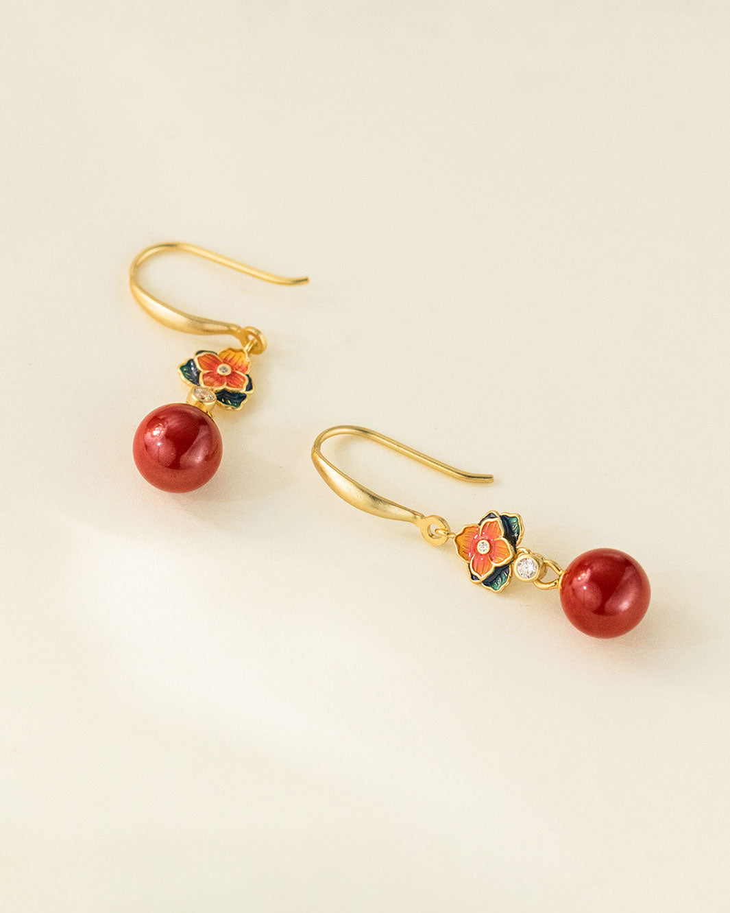 Rouge Enamel Flower Dangle Earrings