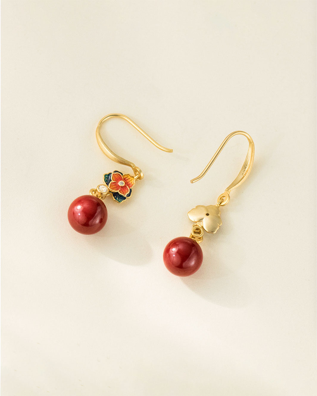 Rouge Enamel Flower Dangle Earrings