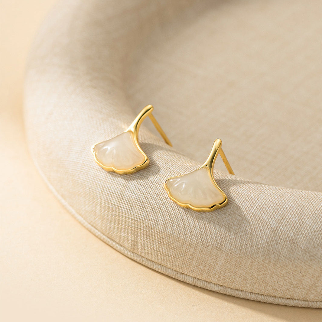 Golden Ginkgo Leaf Drop Earrings