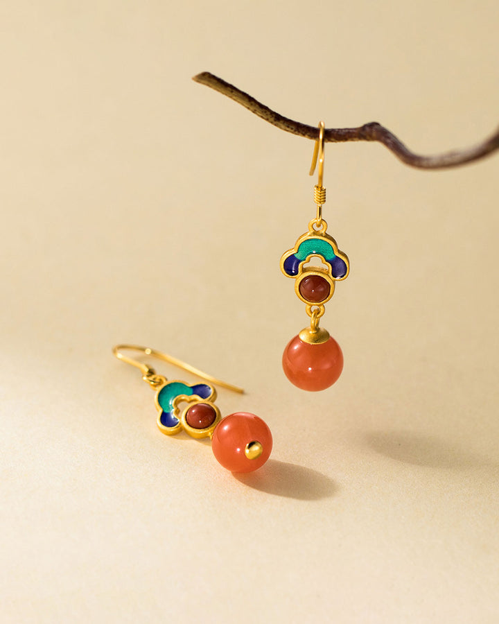 Imperial Coral-Red Dangle Earrings