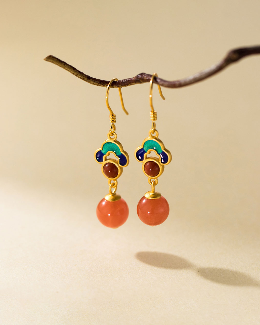 Imperial Coral-Red Dangle Earrings