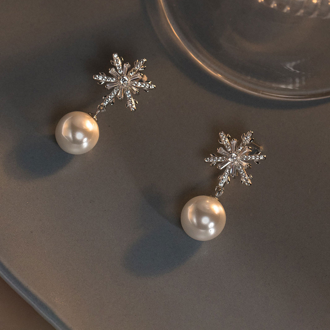 Celeste Snowflake Pearl Drop Earrings
