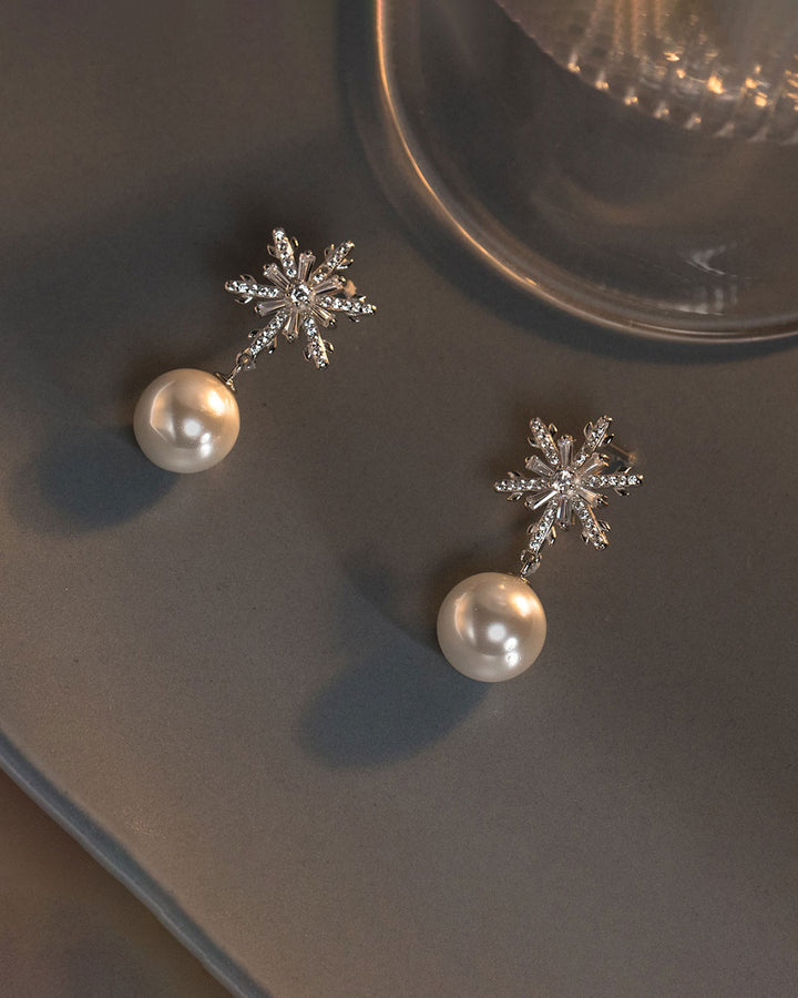Celeste Snowflake Pearl Drop Earrings