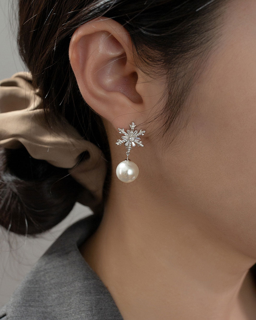 Celeste Snowflake Pearl Drop Earrings