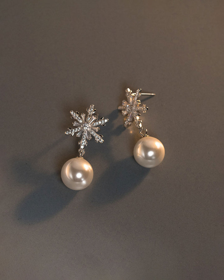 Celeste Snowflake Pearl Drop Earrings