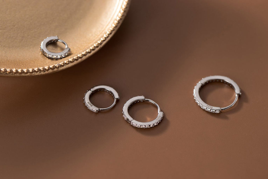 Diamante Round Huggie Hoop Earrings