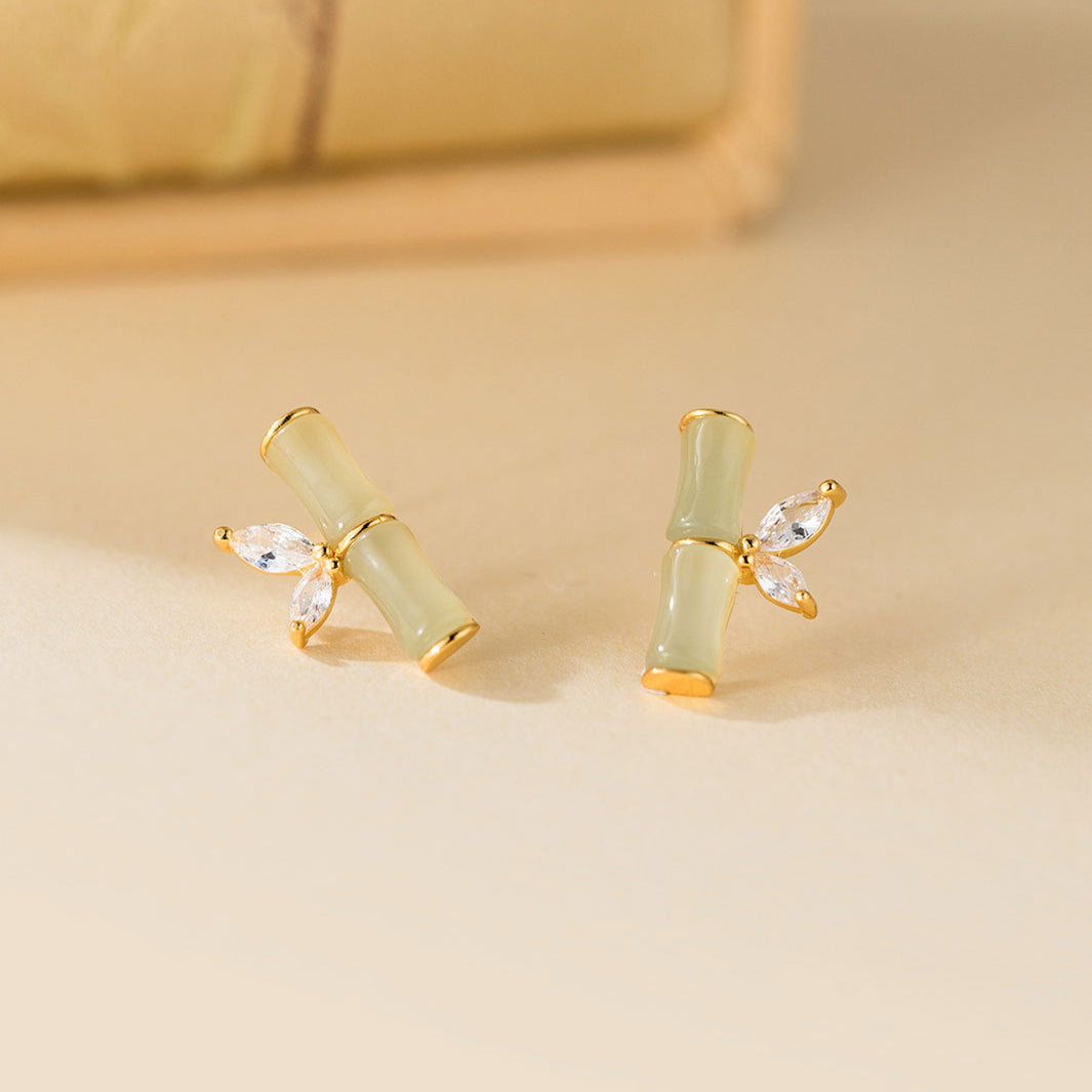 Serenity Jade Bamboo Stud Earrings