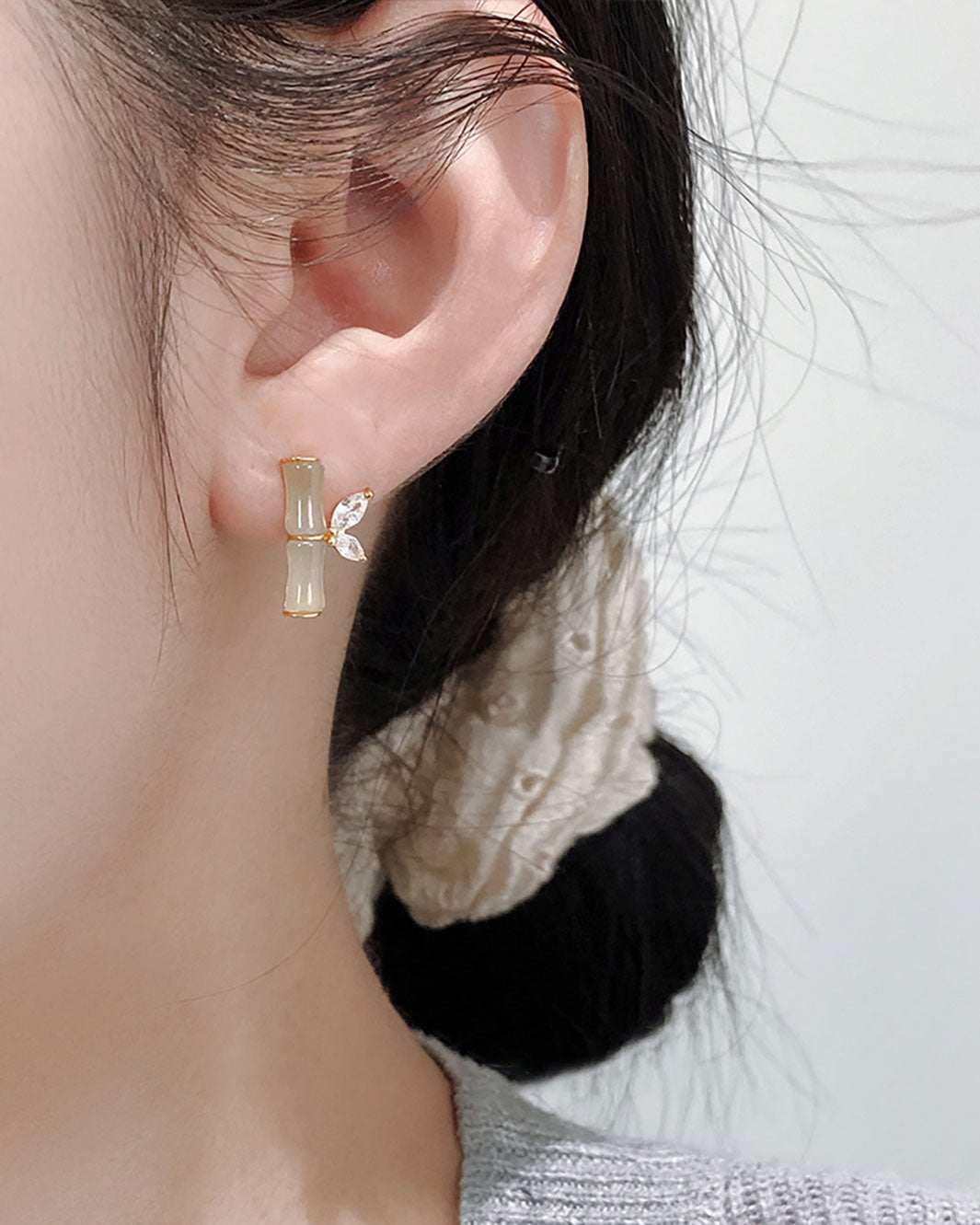 Serenity Jade Bamboo Stud Earrings
