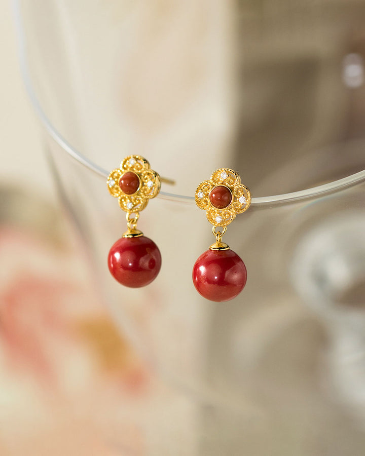 Aristocrat Red Agate Drop Earrings