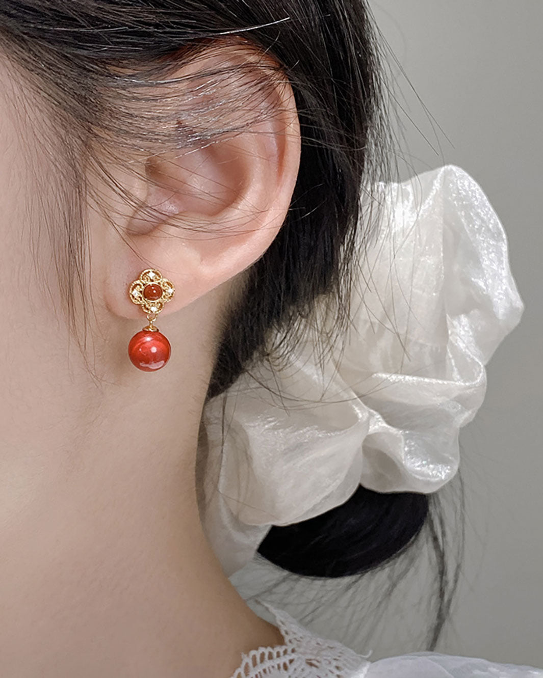 Aristocrat Red Agate Drop Earrings