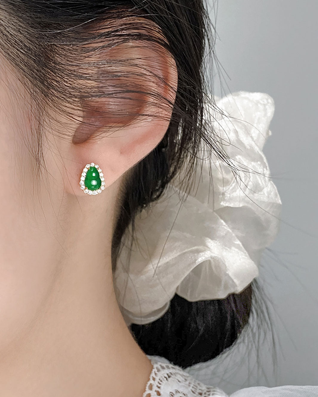 Emerald Jadeite Hulu Pavé Stud Earrings