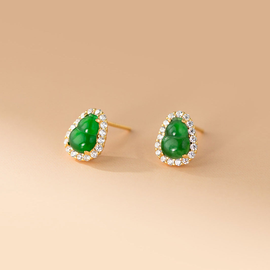 Emerald Jadeite Hulu Pavé Stud Earrings