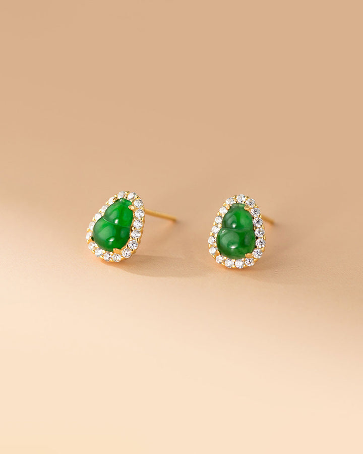 Emerald Jadeite Hulu Pavé Stud Earrings