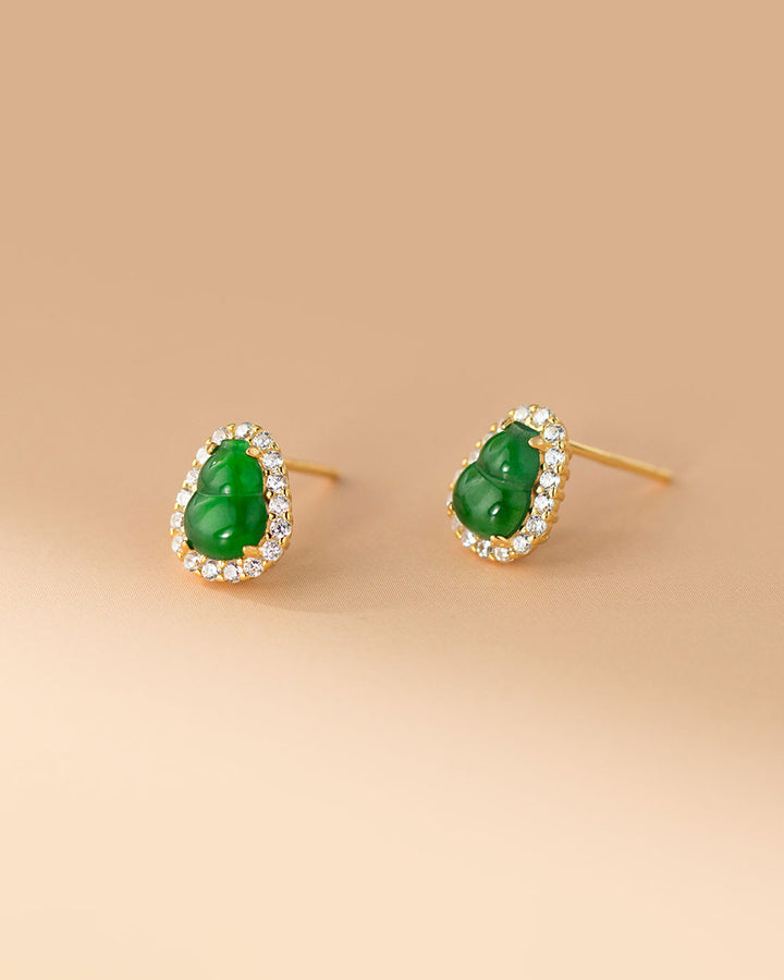 Emerald Jadeite Hulu Pavé Stud Earrings
