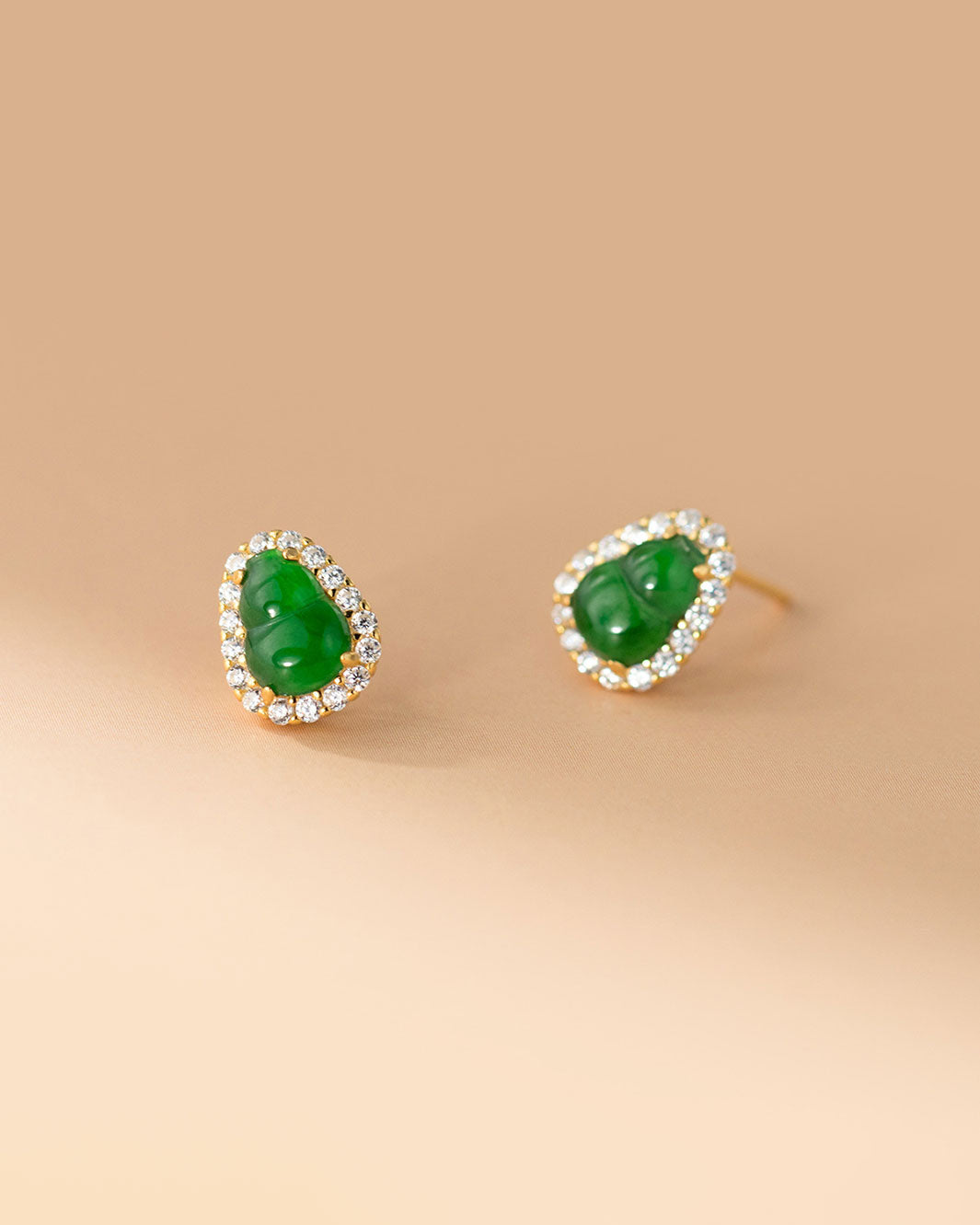 Emerald Jadeite Hulu Pavé Stud Earrings