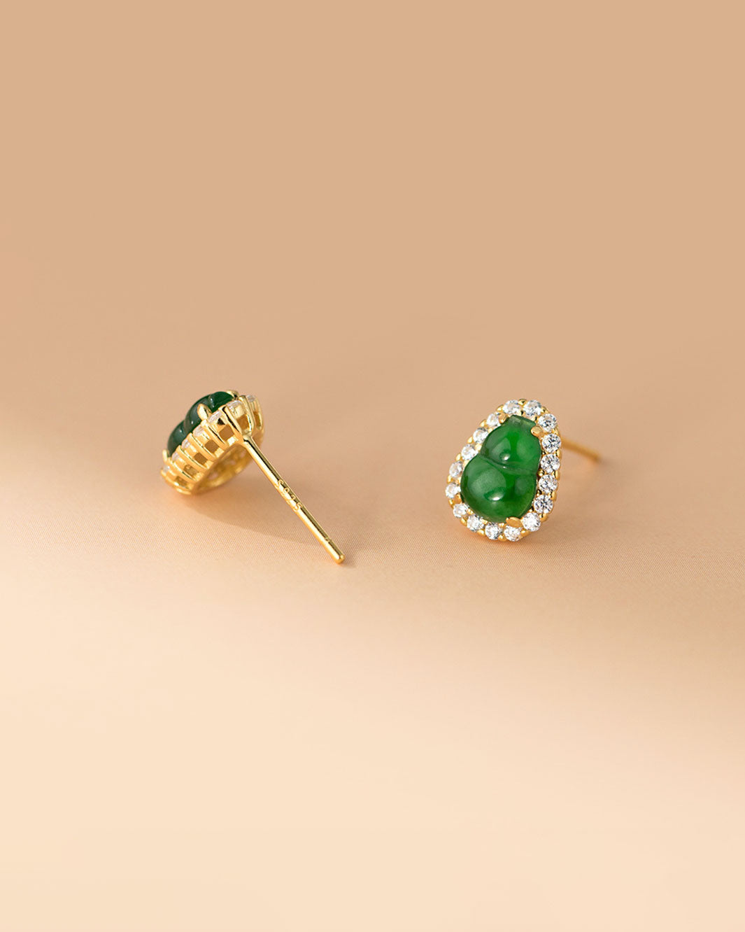 Emerald Jadeite Hulu Pavé Stud Earrings