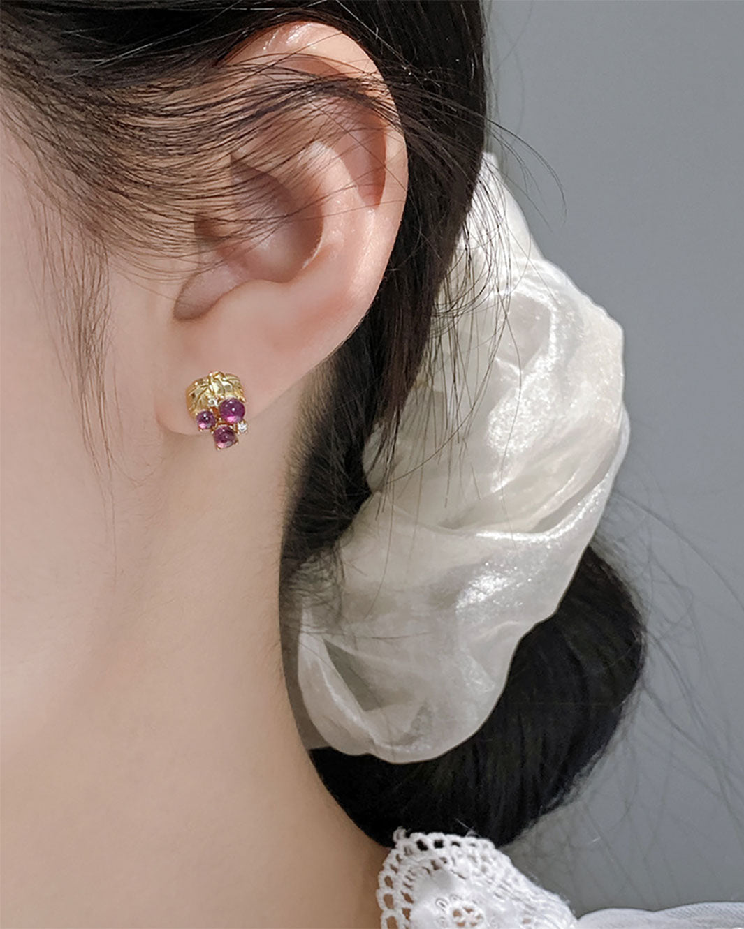 Amethyst Grape Cluster Stud Earrings