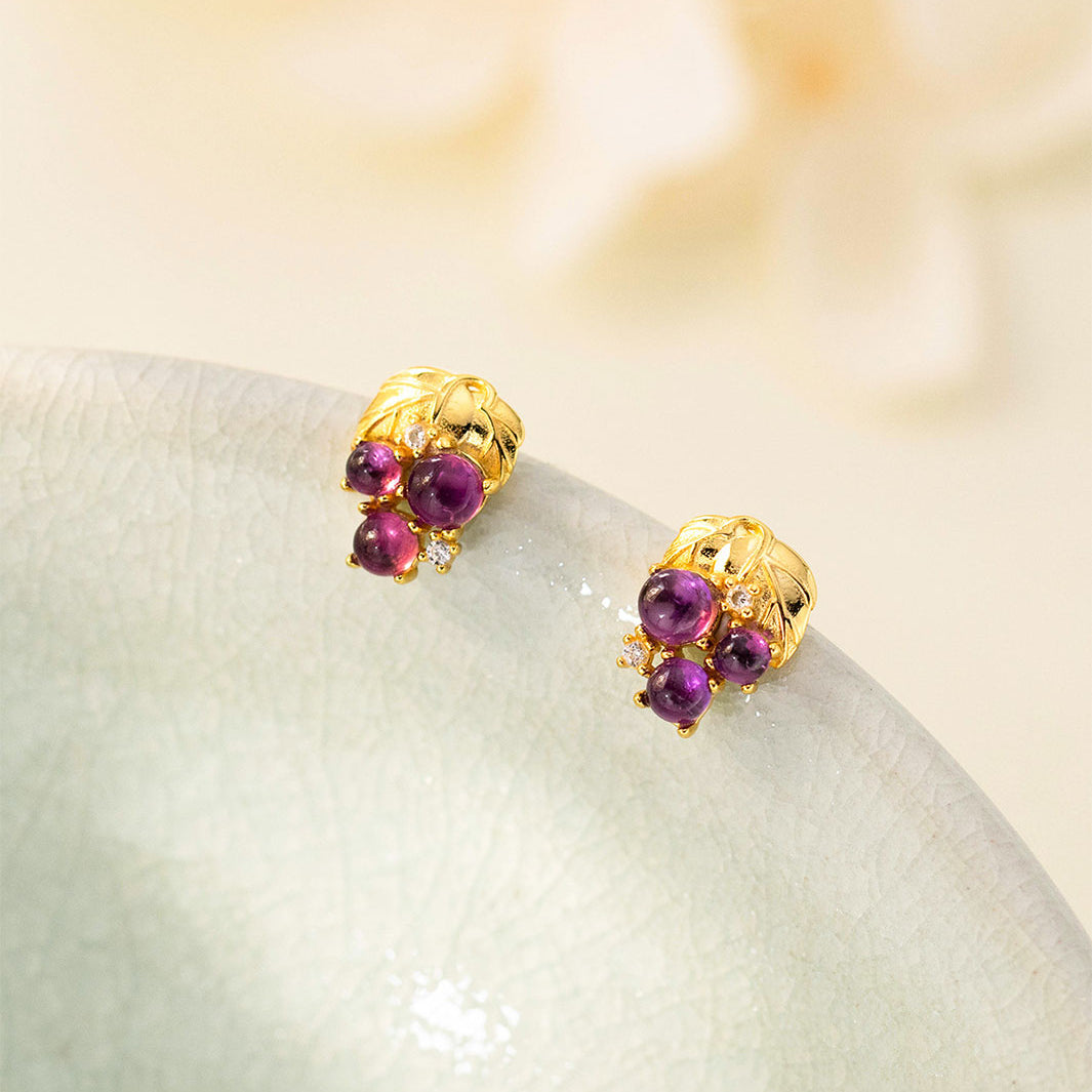 Amethyst Grape Cluster Stud Earrings