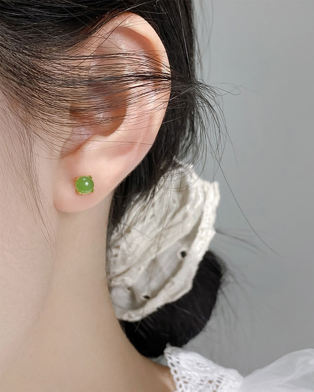 Jade Cabochon Stud Earrings